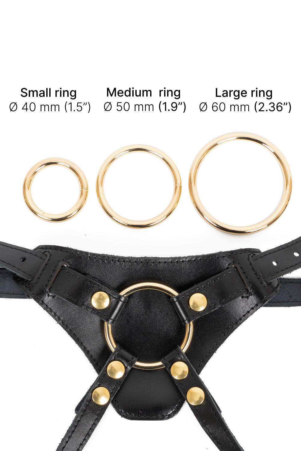 Leather panties crotchless with 3 strap-on O-rings. Black