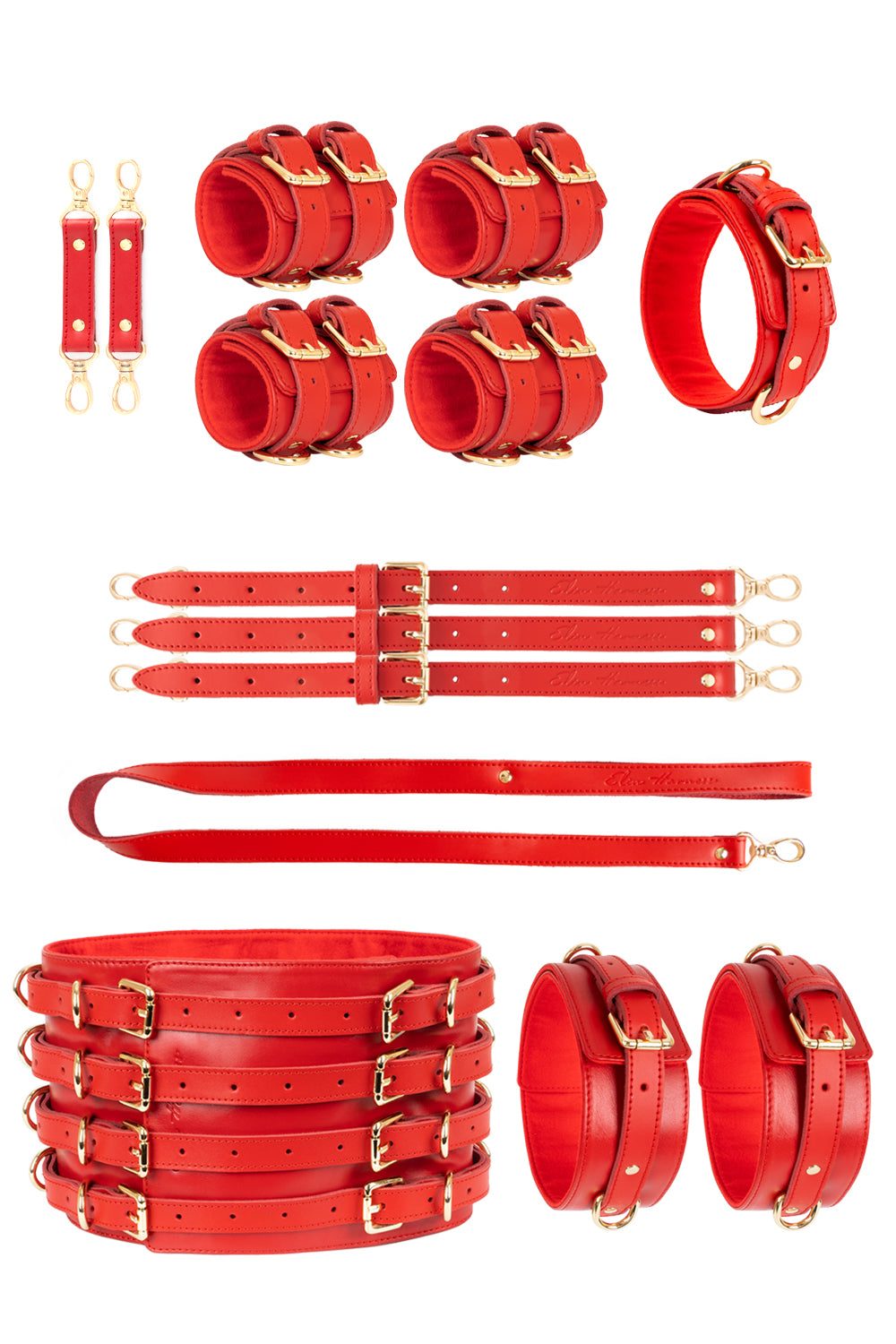 Red Luxury Full Leather Set with Wide Belt and Cuffs